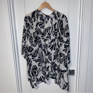 Lands’ End Open Front Waterfall Kimono Kaftan Swim Coverup One Size